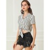 Allegra K Women's Retro Striped Button Up Short Sleeve Tie Front Crop Shirt - 2 of 4