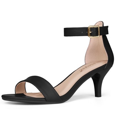Allegra K Women's Faux Leather Adjustable Ankle Strap Kitten Heel Sandals