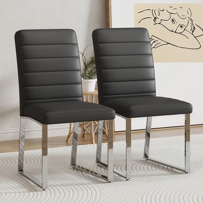 ChicFurnit Dining Sets of 2 pcs Heavy Duty Chair Set with Thick Cushions and Iron Frame for Home or Office, Black, 21.5"*17.2"*35.7"