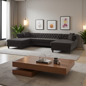 135.5" U-Shaped Chenille Sectional Sofa, Two Chaise Lounges, 2 Pillows - 1 of 4