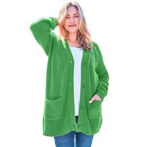 Woman Within Button-Front Shaker Cardigan - 1 of 4