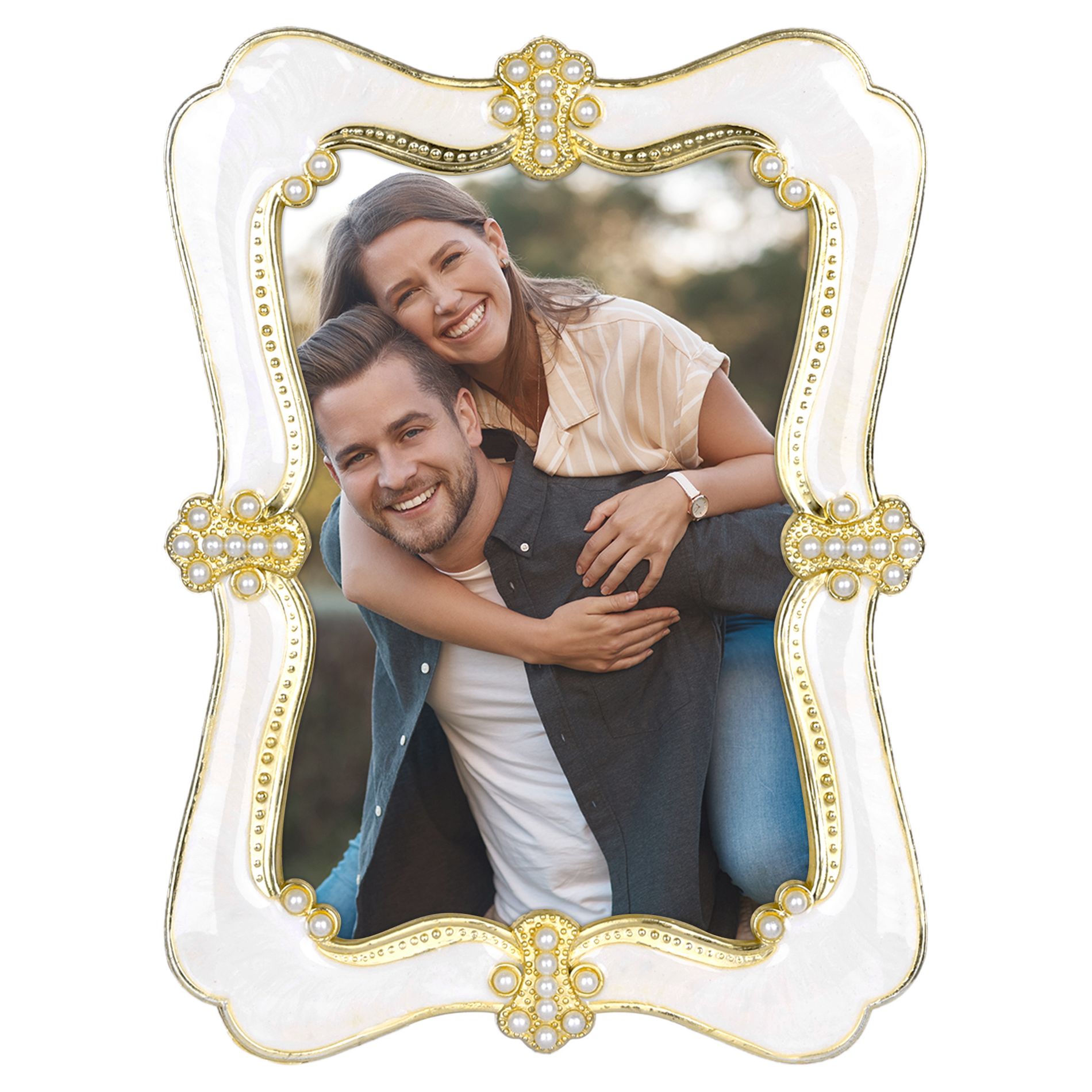 REGALWOVEN Pearl Plated Glass Front Tabletop Display Decoration Photo Frame Gold 4x6