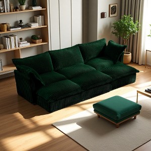 120" Corduroy Slipcovered Modular Sleeper Sectional Sofa Bed with French Edges & Removable Covers - 1 of 4