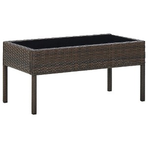 vidaXL Patio Table with Glass Top Coffee Table Outdoor Furniture Poly Rattan - 1 of 4