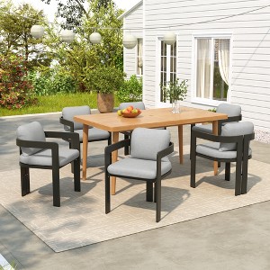 Christopher Knight Home Pula 7 Piece Outdoor Acacia Wood and Aluminum Dining Set with Umbrella Hole and Cushions - 1 of 4