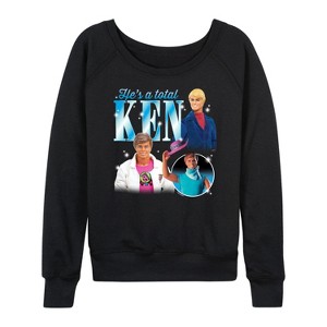 Women's - Barbie - Hes A Total Ken Group Lightweight French Terry Wide Neck Long Sleeve Shirt - 1 of 4