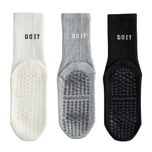 Anna-Kaci 3 Pair Combo Sale Anti Slip Crew Socks with Grip Soles and Ribbed Cuffs in Multiple Color Options - 1 of 4