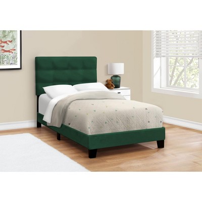 Green Velvet Twin Upholstered Bed with Tufted Headboard