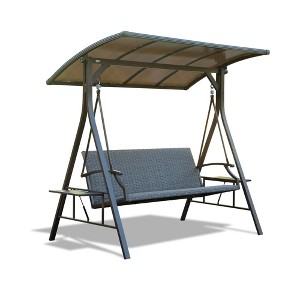 CAVINAS 3-Seat Patio Porch Swing,Hammock Swing Bench with Adjustable Canopy&Adjustable Table,Outdoor Swing for Garden&Backyard,850LBS Capacity,Gray - 1 of 4