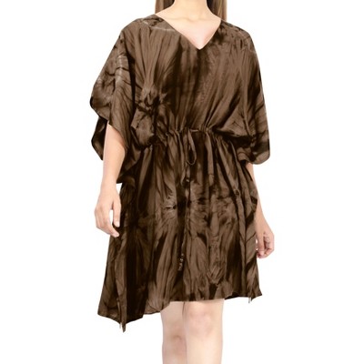 HAPPY BAY Women's House Daily Routine Evening Wear Vacation Casual Dailywear Holiday Relaxed Fit Caftan Short Loungewear 2X-3X Brown, Tie Dye Design