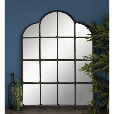 Arched Black Metal Window Pane Wall Mirror