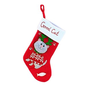 Transpac 14.5 Inch Good Cat Stocking Bell Fish Paw Prints Holiday Stockings - 1 of 3