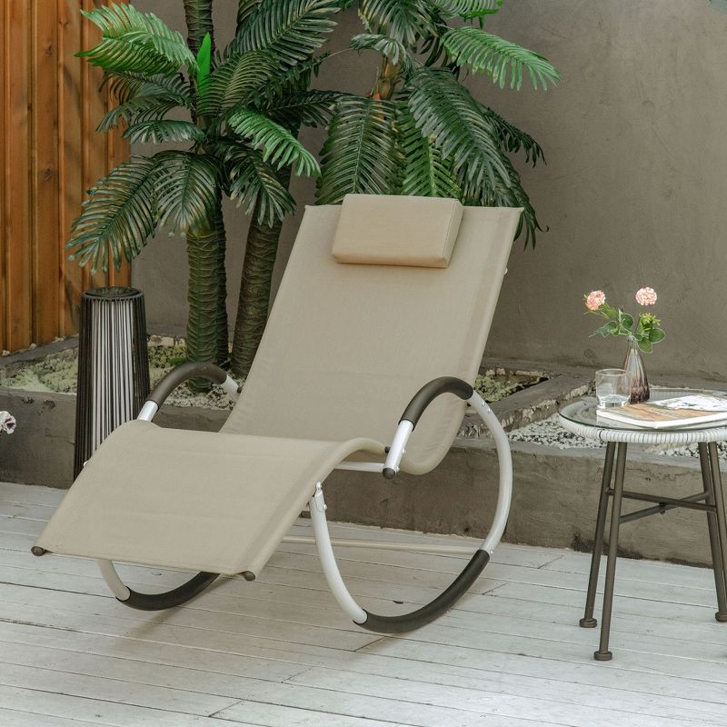 Outsunny Rocking Chair, Zero Gravity Patio Chaise Garden Sun Lounger, Outdoor Reclining Rocker Lounge Chair with Detachable Pillow for Lawn, Patio or Pool, 3 of 7