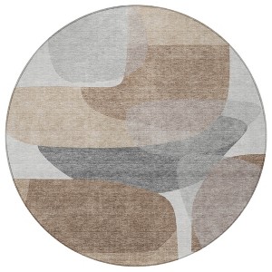 HomeRoots 8' Brown And Gray Round Abstract Washable Indoor Outdoor Area Rug - 1 of 4