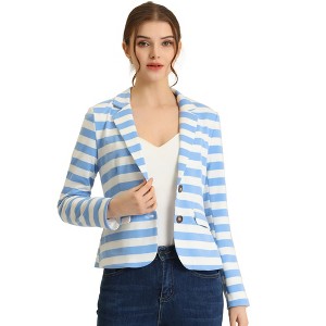 INSPIRE CHIC Women's Notched Collar Long Sleeve Button Front Striped Blazer - 1 of 4