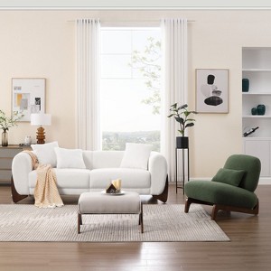 Modern Boucle Fabric Sofa Set - 1 Sofa and 1 chair with Sleek Wooden Legs for Living Room or Home Office - Morden Fort - 1 of 4