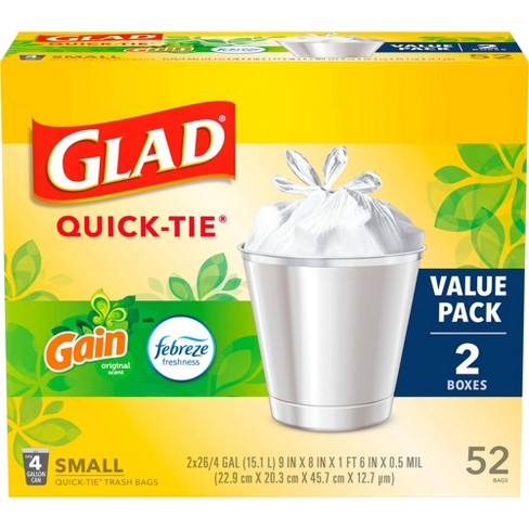 Glad Small Quick Tie Trash Bags - Gain Original - 4 Gallon/52ct : Target