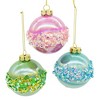 Kurt Adler 80MM Glass Pink, Blue and Green Glittered Ball Ornaments, 6-Piece Box - 2 of 4
