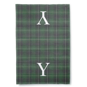 Personalization Mall Christmas Plaid Waffle Weave Kitchen Towel, Green Plaid - 1 of 4