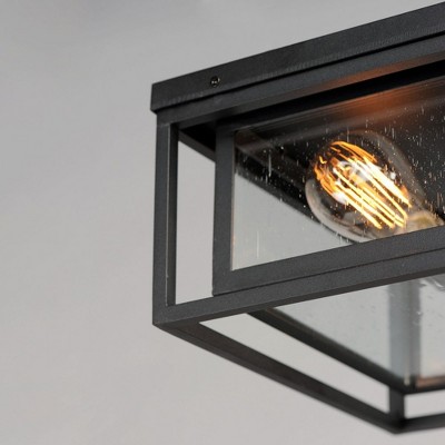 Black Aluminum and Glass 2-Light Outdoor Flush Mount