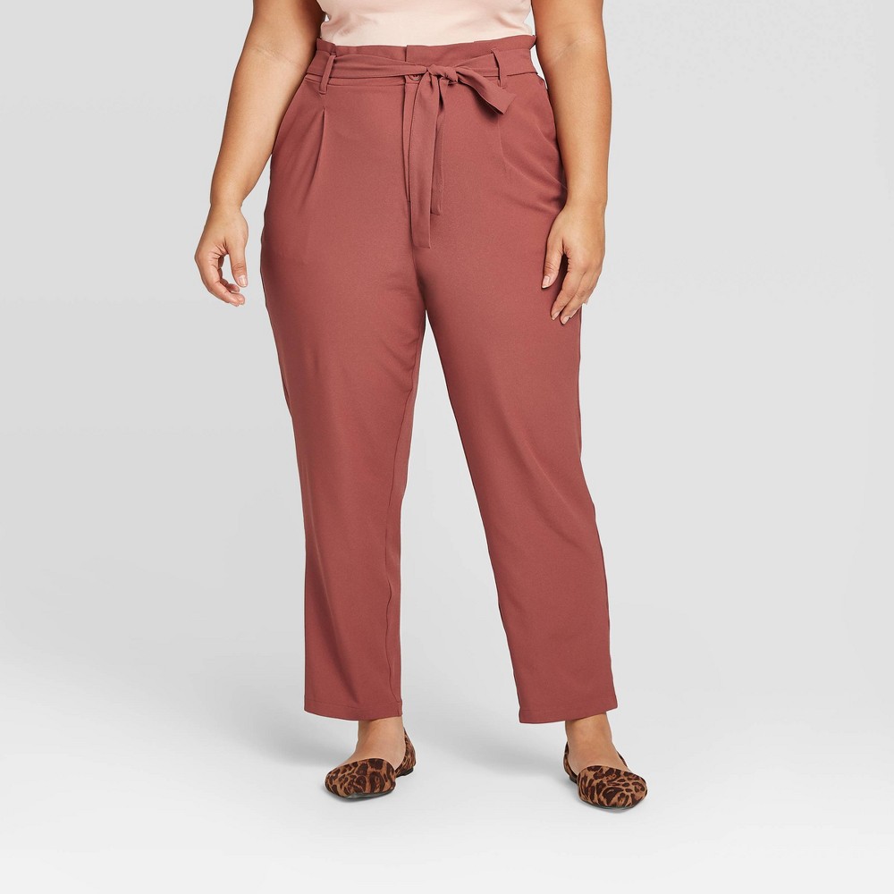 Women's Plus Size Mid-Rise Straight Leg Utility Ankle Pants - Ava &Viv Rose 14W, Women's, Pink was $29.99 now $20.99 (30.0% off)