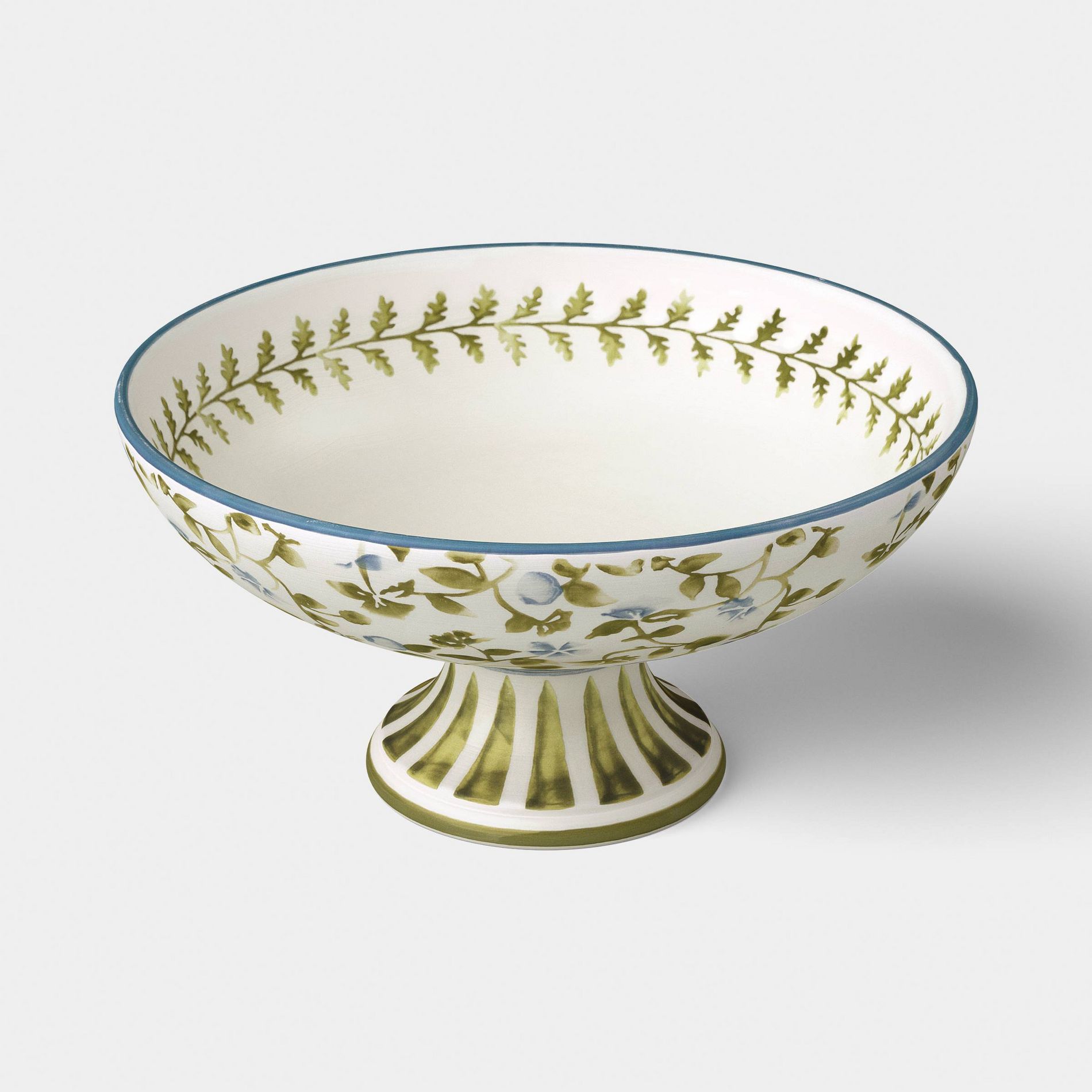 10" Floral Painted Ceramic Footed Bowl Blue/Green - Threshold™