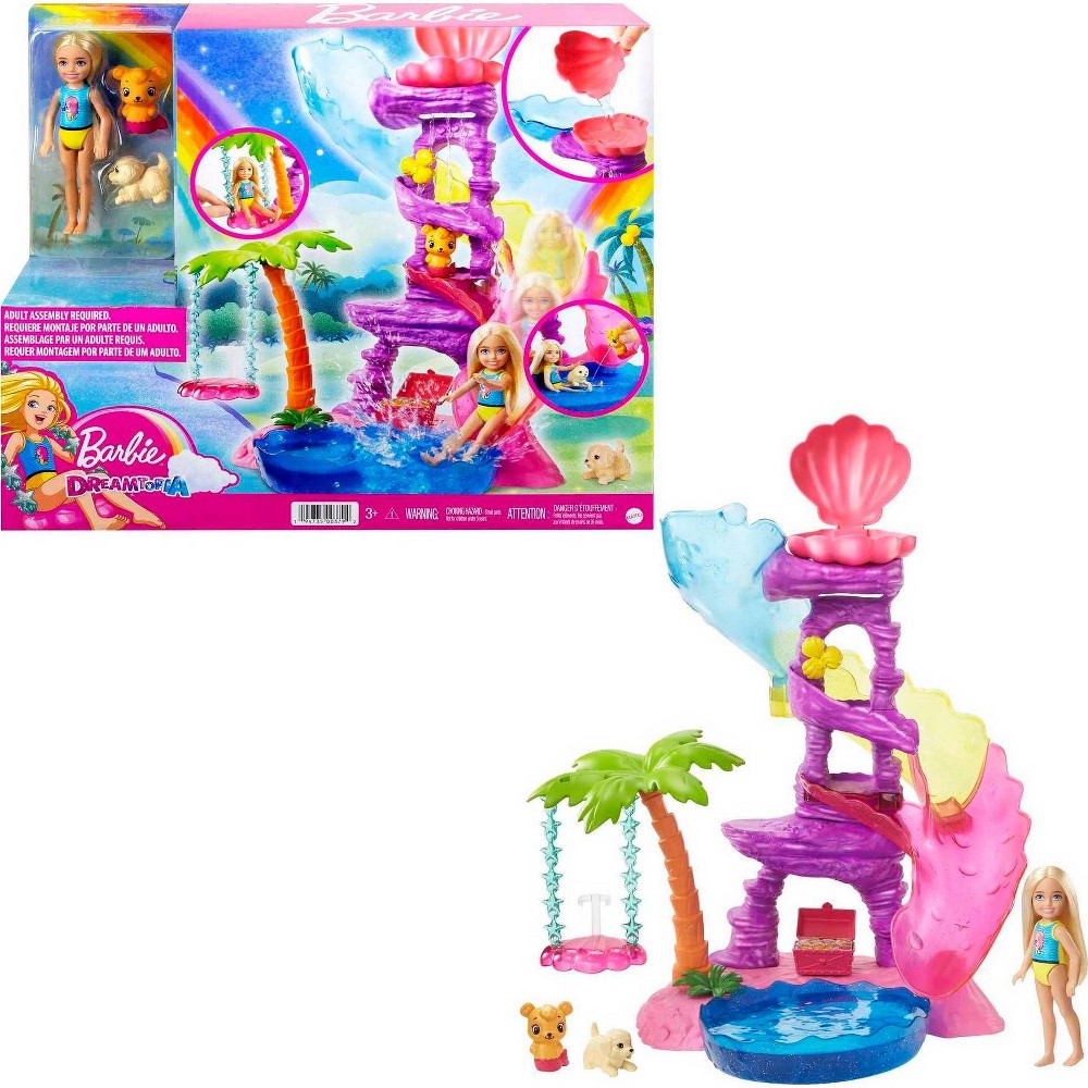 Barbie Chelsea Dreamtopia Water Lagoon Playset  2 Pets  Slide  Pool & Swing  Gift for 3 to 7 Year Olds