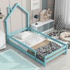 homfan Pine Wood Floor Bed Frame with House Shaped Headboard Full-Length Guardrails Twin Size for Toddler Kids Girls Boys - 4 of 4