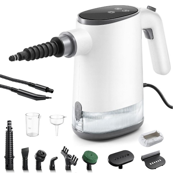 Teendow Limpiador a Vapor Presurizado 1200W con Tanque de Agua 600mL, Calentamiento Rápido en 10s, con 14 Accesorios, Vaporizador Multiusos para Cocina, Alfombras, Asientos de Auto