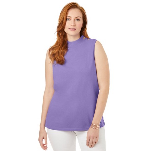 Jessica London Women’s Plus Size Button Neck Tank, M - Vintage Lavender ...