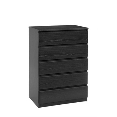 Black Woodgrain Vertical 5-Drawer Chest with Extra Deep Drawer