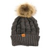 Wrapables Cable Knit Faux Fur Pom Pom Beanie, Adult Charcoal Gray - 3 of 3