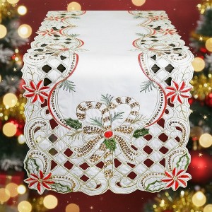 Christmas Table Runner with Emroidered Candy Cane Holly for Christmas Decor & Modern Farmhouse Decor - 1 of 4