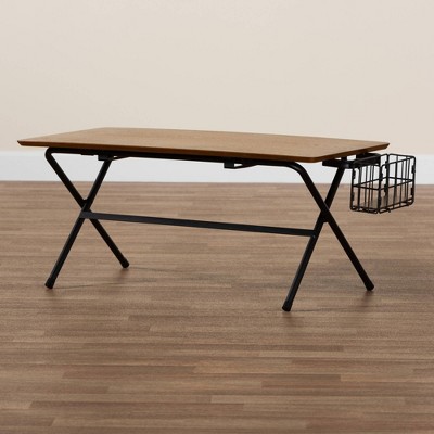 Mariela Natural Brown and Black Rectangular Coffee Table with Basket