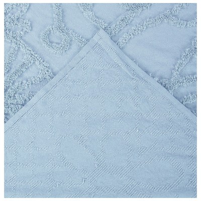 King Size Blue Cotton Chenille Bedspread Set