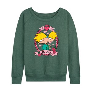 Women's - Hey Arnold! - Valentine's My Love Lightweight French Terry Wide Neck Long Sleeve Shirt - 1 of 4