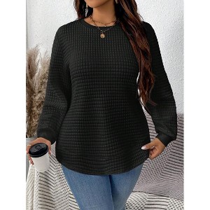 Women's Plus Size Basic Crewneck Sweatshirt Soft & Comfortable Casual Pullover Cozy Warm Winter Fashion Top - 1 of 4