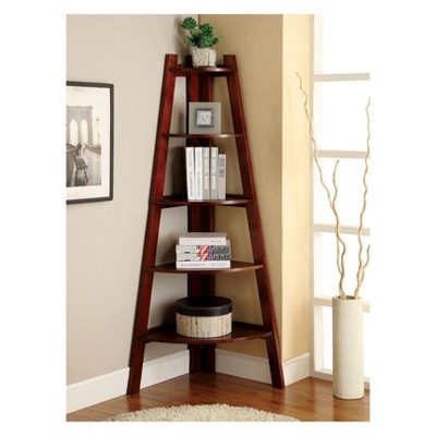 24/7 Shop At Home 63.25&#34; Lynch 5 Shelf Corner Bookcase Black: Transitional Style, MDF &#38; Rubberwood