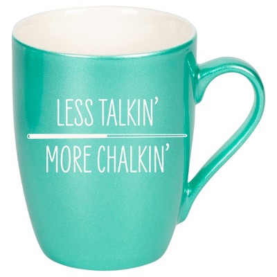 100 North Seafoam Metallic Finish, 10 Ounce, Comfortably Fits Your Hands, New Bone China Coffee Tea Cup Mug, Less Talkin' More Chalkin'