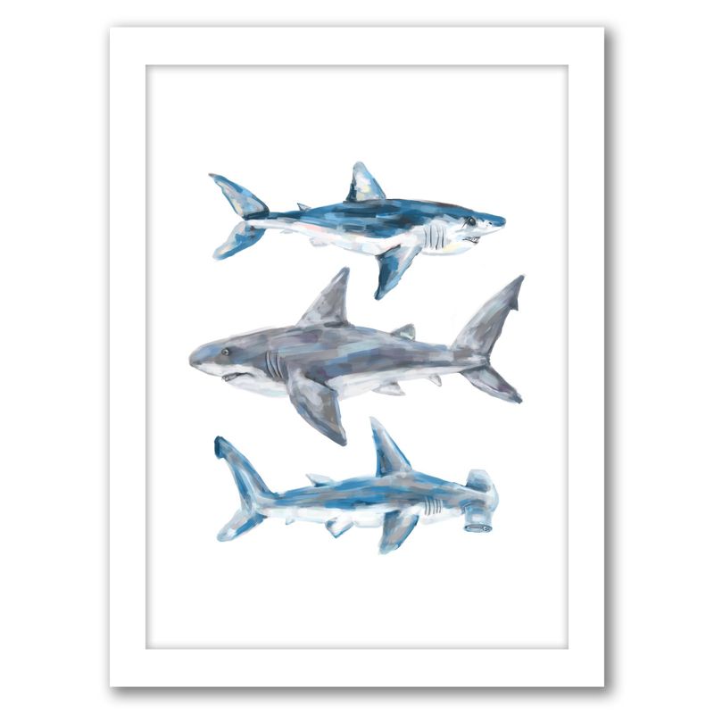Americanflat Animal Minimalist Painted Shark Trio 1 By Jetty Home White Framed Print Wall Art, 1 of 8