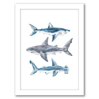 Americanflat Animal Minimalist Painted Shark Trio 1 By Jetty Home White Framed Print Wall Art
