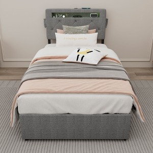 PAGED Bed Frame with Storage, Lift Up Storage Bed with Modern Wingback Headboard and USB Ports, Box Spring Not Required - 1 of 4