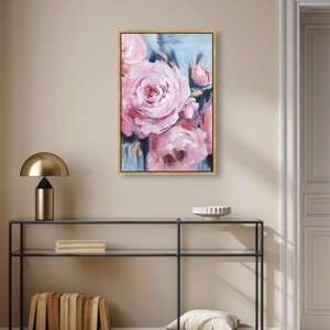 Art Remedy Pink Flowers with Gold Leaves Beach Life Inspired Wall Art Framed - 1 of 4