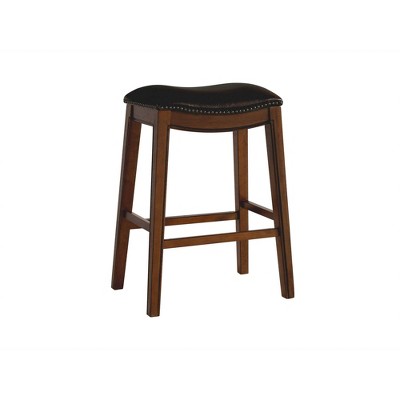 Rustic Chestnut 30" Backless Saddle Bar Stool with Faux Leather Seat