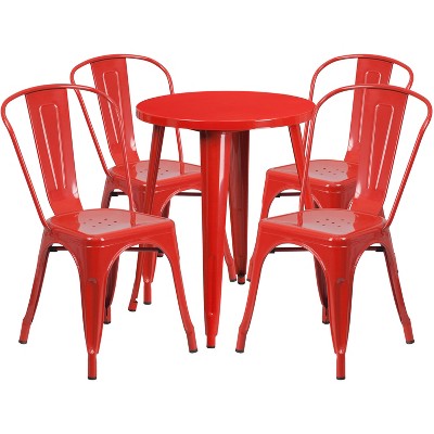 Emma and Oliver Commercial Grade 24" Round Metal Indoor-Outdoor Table Set with 4 Cafe Chairs