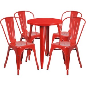 Emma and Oliver Commercial Grade 24" Round Metal Indoor-Outdoor Table Set with 4 Cafe Chairs - 1 of 4