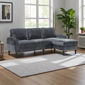 77" Chenille L-Shaped 3-Seater Sectional Sofa with Storage Ottoman - 1 of 4