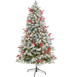 Nearly Natural 6-ft Snow Tipped Norwegian Fir Pre-Lit Artificial Christmas Tree with 200 LED Lights - 1 of 4