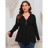 Womens Plus Size Tops Blouse Long Sleeve Henley V Neck Buttons Down Shirts Ruffle Pleated Tunic Top Flowy T Shirts - 2 of 4
