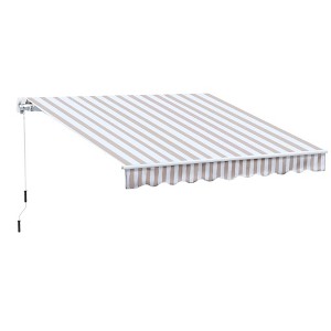 Vynxaria Retractable Awning - 10' x 8' Patio Sunshade with Manual Crank Handle - Beige Stripes - 1 of 4